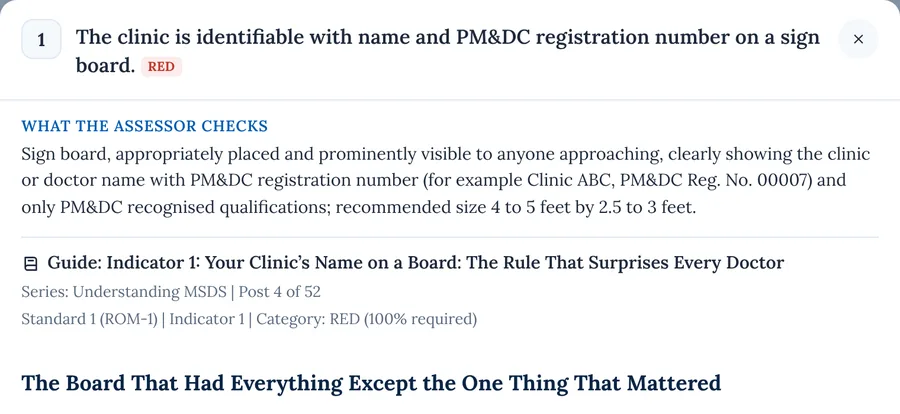MSDS Dashboard: What the assessor checks, with a guide for every indicator.