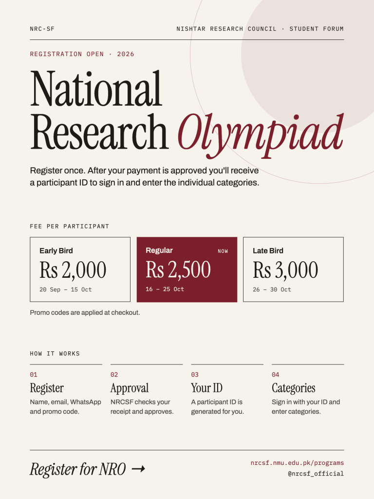 Poster: NRO 2026: National Research Olympiad, Nishtar Medical University Multan