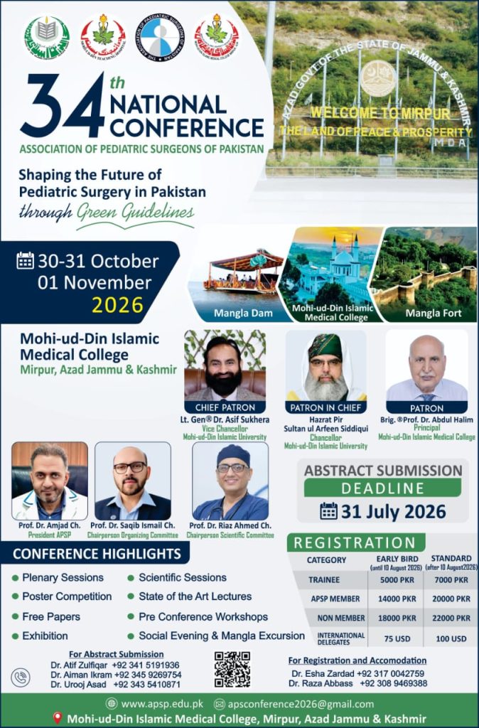 Poster: APSP 2026: 34th National Conference, Association of Pediatric Surgeons of Pakistan